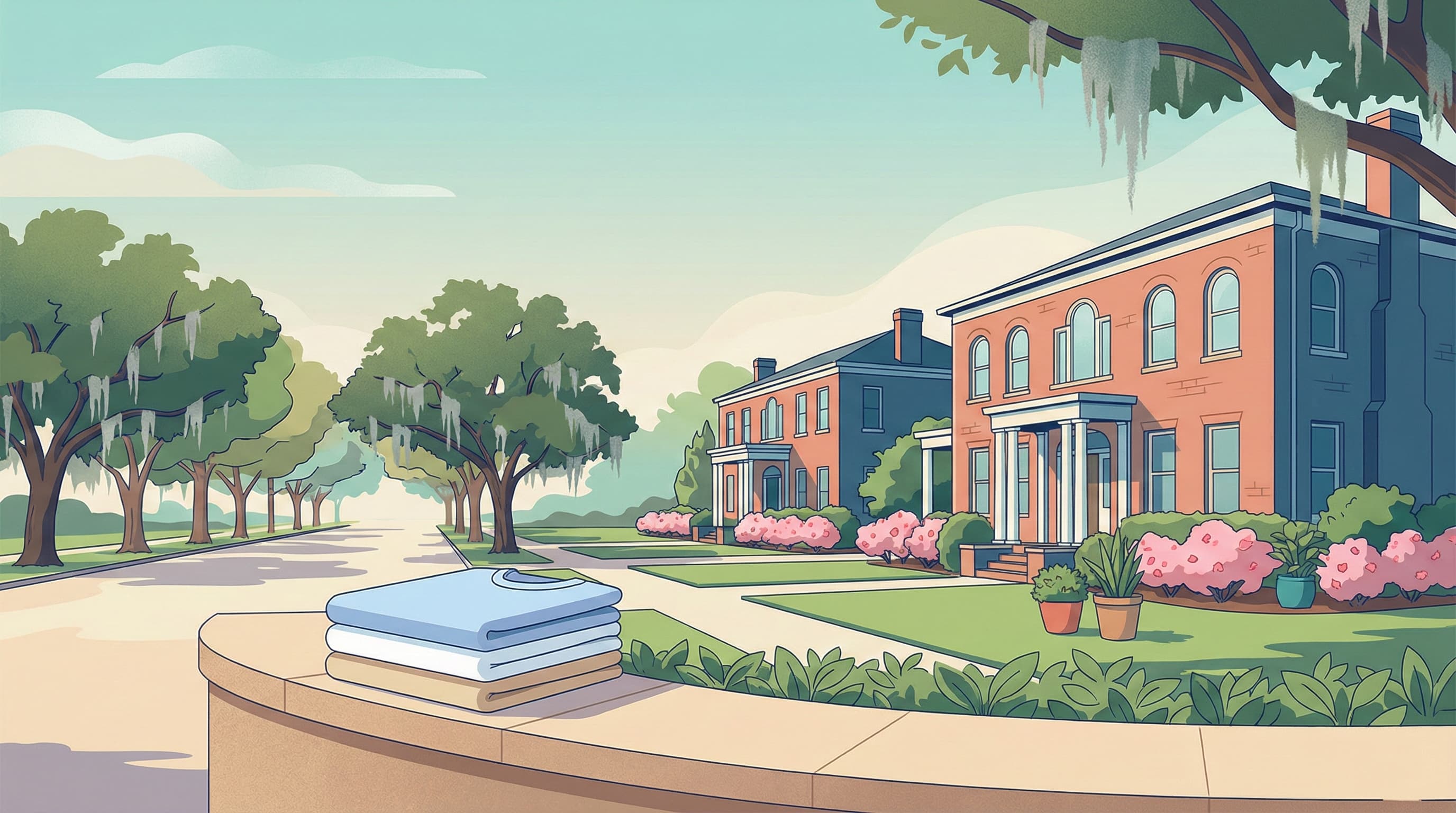 Beautiful park in Savannah with tree-lined paths